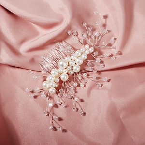 Handmade Bridal Artificial Pearl Crystal Hair Comb Silver Wire Branch Floral Hair Piece For Wedding Party Banquet Women Jewelry Accessory