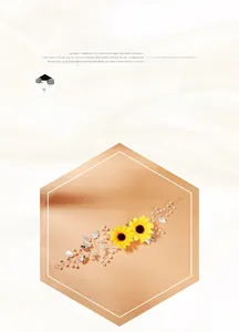 Vue détaillée d'un bandeau de mariée avec tournesols faits main, perles et cristaux
