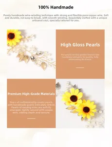 Vue détaillée du fil de cuivre fait main avec tournesols et perles brillantes