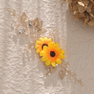 Bandeau Fleur de Tournesol Fait Main Avec Künstliche Perles d'Imitation Strass Feuille Or Argent Accessoire Cheveux Mariage Photographie Femme Enfant