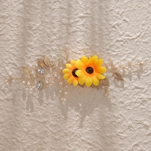 Bandeau tournesol fait main avec perles et feuilles dorées pour photos et spectacles de scène
