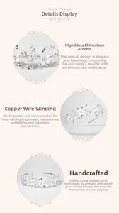 Detailed macro view of handmade bridal headband with sparkling rhinestones and wire art