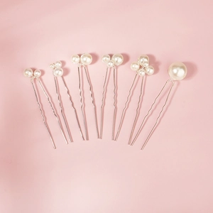 Simple Artificial Pearl U-Shaped Hair Pins Silver Alloy Hair Forks Bridal Wedding Bun Hairstyles Hair Sticks For Women