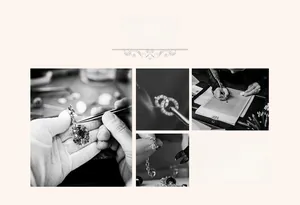 Detailed views of handmade bridal jewelry design and professional stone setting process