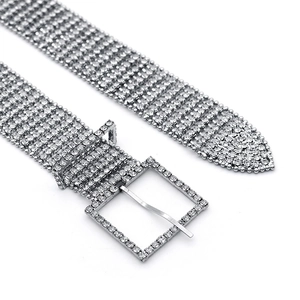 Luxurious silver sparkling rhinestone waist belt with full crystal square buckle