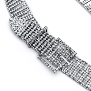 Luxurious silver belt for women featuring sparkling full rhinestones and a square buckle