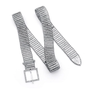 Luxury silver rhinestone waist belt with square buckle for evening dresses and fashion
