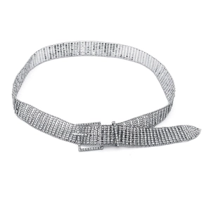 Elegant silver full rhinestone sparkling belt with luxury rectangular pin buckle for dresses