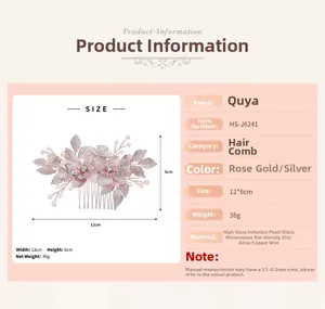 Detailed dimensions and specifications of the floral pearl hair comb in rose gold