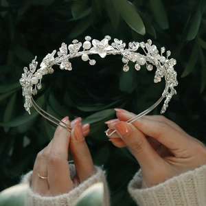 Vintage Bridal Flower Artificial Pearl Rhinestone Headband Handmade Alloy Hair Hoop Wedding Party Hair Accessories For Women