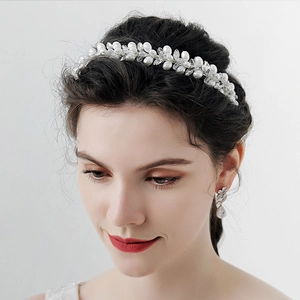 Bridal hair vine set with white pearls and crystals including matching drop earrings