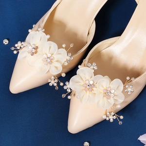 Elegant Handmade Fabric Flower Shoe Clips For Wedding Bridal Shoes Faux Artificial Pearl Rhinestone Shoe Buckles Women Party Accessories