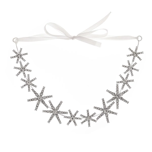 Elegant rhinestone snowflake headband with white silk ribbons for women hair styling