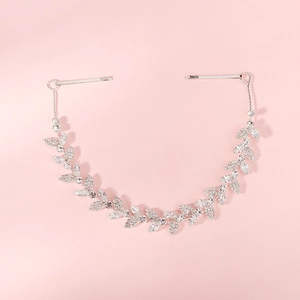 Fascia per Capelli in Rame Argento con Zirconia a Foglia Copricapo Sposa Fatto a Mano Elegante Strass Matrimonio Festa Accessori Donna