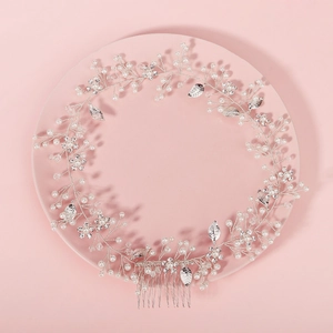 Handmade Bridal Hair Comb Silver Alloy Leaf With Artificial Pearls Rhinestones Crystal Wedding Hair Accessories For Women Jewelry