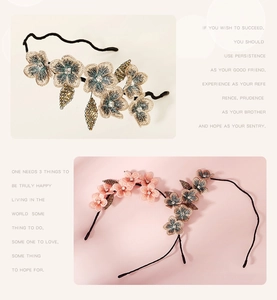 Detail of handmade embroidered floral headbands with intricate beads and sequins