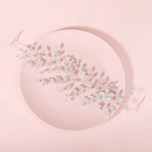 Baroque Luxury Bridal Headband Silver Copper Wire Zirconia Rhinestone Flower Leaf Hair Band Wedding Party Accessory For Women