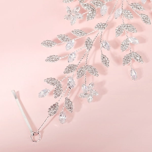 Baroque bridal headband with silver leaf vine design and sparkling zircon crystals
