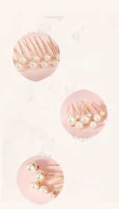 Detailed view of handmade gold pearl hair forks with high-lustre beads and sleek finish