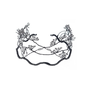 Elegant vintage bridal headband with woven crystals and black metal branch design