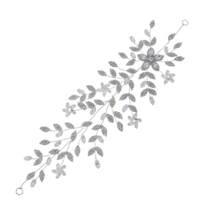 Luxury silver bridal headband with zircon flowers and crystal leaves for wedding dresses