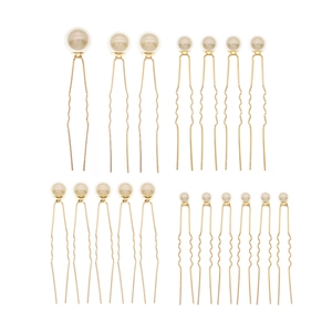 18-piece golden U-shaped pearl hair pin set with wave design for secure bridal styling