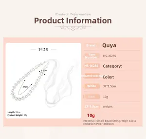 Spécifications détaillées d'un bandeau en perles de 37cm avec rubans de satin blanc