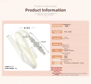 Tabella taglie dettagliata per cintura da sposa con strass, lunghezza 16,5 cm e altezza 4,5 cm