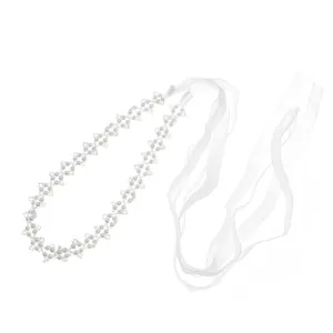 Serre-tête de mariée élégant avec perles blanches et ruban de tulle transparent