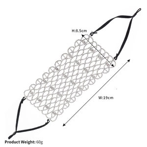 Detailed view showing dimensions 19x8.5cm of sparkling rhinestone mesh face mask