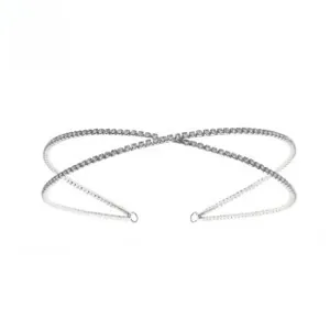 Detailed view of silver double-layer headband with micro-pave rhinestones and cross design