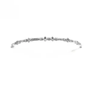 Detail of silver floral headband featuring marquise cut rhinestones and crystals