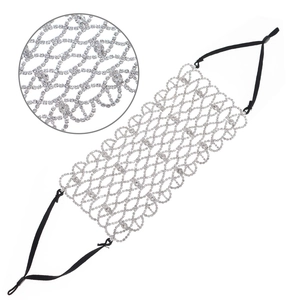 Sparkling Rhinestone Mesh Hollow Decorative Mask For Women Nightclub Party Face Jewelry Adjustable Strap Silver Face Cover