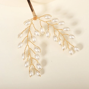 Elegant gold metal pearl hair clip with vintage branch design for bridal wedding style