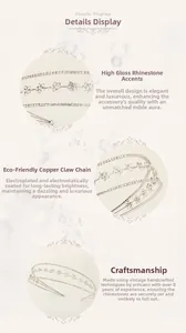 Detail showing eco-friendly copper chain and handmade rhinestone inlay on bridal headband