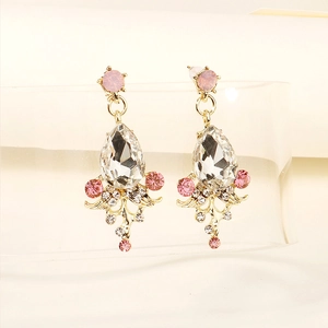 Braut-Schmuckset mit rosa Kristallen und Goldlegierung für Hochzeit und Party-Deko