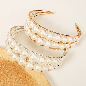 Elegant Bridal Artificial Pearl Rhinestone Headband Vintage Gold Silver Alloy Imitation Artificial Pearl Crown For Wedding Party Photography Hair Accessories