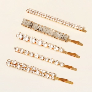 Barrettes à Cheveux Géométriques en Alliage d'Or avec Strass Épingles à Cheveux Femme Mariée Mariage Fête Accessoires