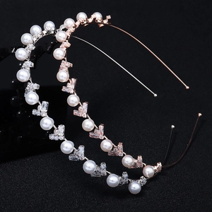 Ensemble élégant de serre-têtes argent et or rose avec perles et zircons brillants