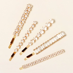 Ensemble de 5 barrettes dorées élégantes avec strass aux designs géométriques variés