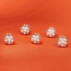 Lot de 5 épingles à cheveux argentées avec perles blanches et strass en cristal brillant