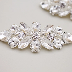 Sparkling silver crystal shoe clips with marquise rhinestones for bridal shoes