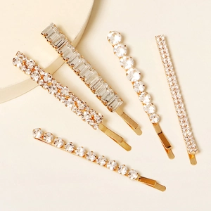 Lot de 5 barrettes géométriques élégantes dorées avec strass brillants pour femme