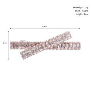 Elegant rectangular zircon hair clip showing product dimensions 6.2cm length and 12g weight