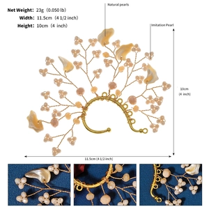 Detailed size view of bridal pearl flower ear cuff showing dimensions 11.5cm by 10cm