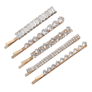 Lot de 5 barrettes à cheveux élégantes en métal doré avec motifs géométriques en strass