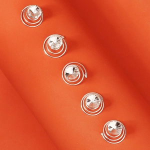 Lot de 5 épingles à cheveux spirales argentées avec strass brillants pour chignons