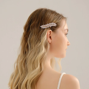 Korean Style Zirconia Wheat Ear Leaf Hair Clip Elegant Copper Alloy Inlaid Zirconia Barrette Wedding Party Decorative Jewelry For Women