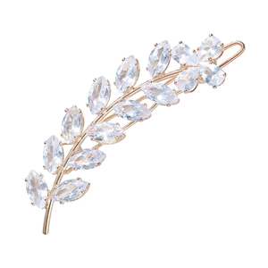 Elegant gold leaf zircon hair clip with marquise cut crystal stones for women