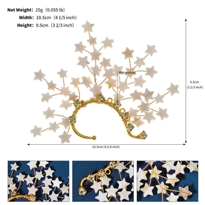 Detail showing bridal star flower ear cuff dimensions with pearls and rhinestones